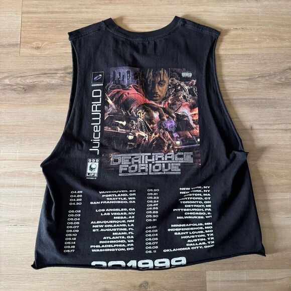Juice Wrld Death Race For Love World Tour Black Shirt 2019 999 Hip Hop Cutoff - Picture 1 of 4